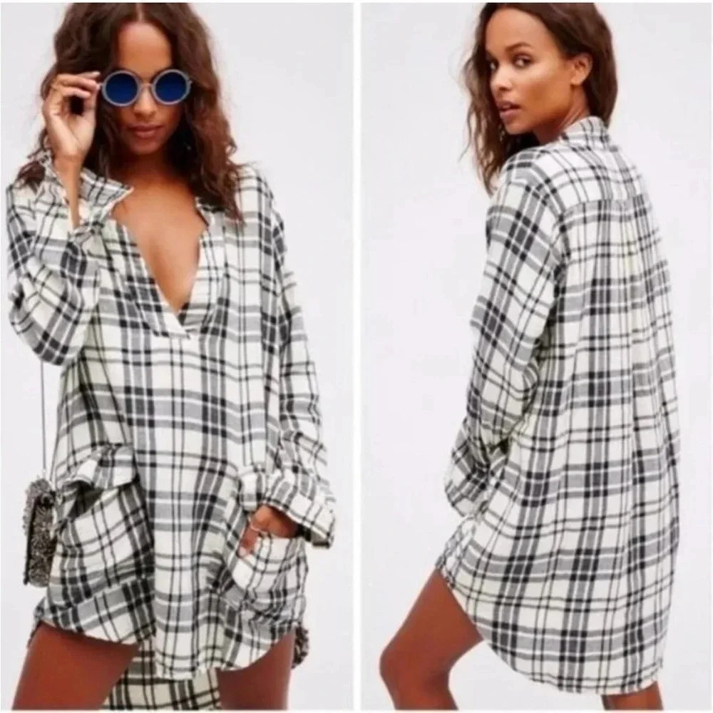 CP Shades Free People‎ Checkmate Plaid Shirt Dress XS